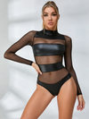 🖤ZASUWA Female Mesh PU Faux Leather Bodysuits