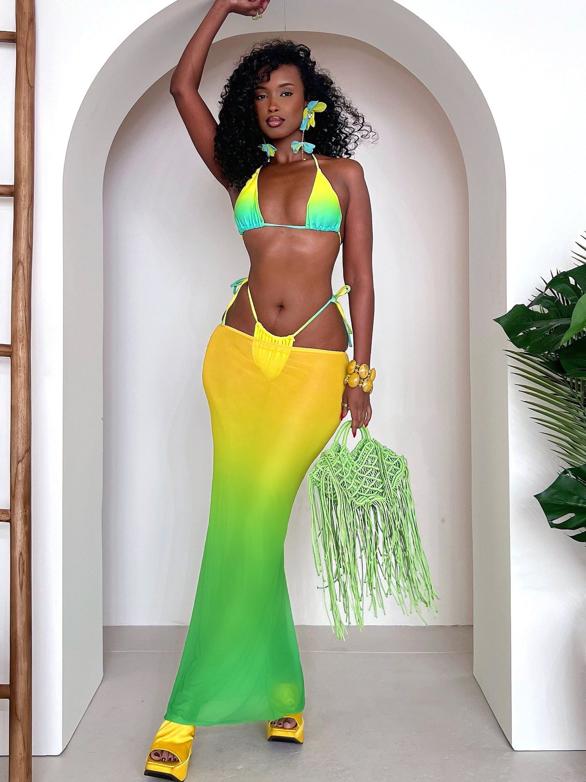 Sexy Ombre Mesh 3-Pieces Bikini Set