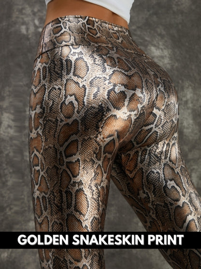 PU Faux Leather Snake Print Leggings