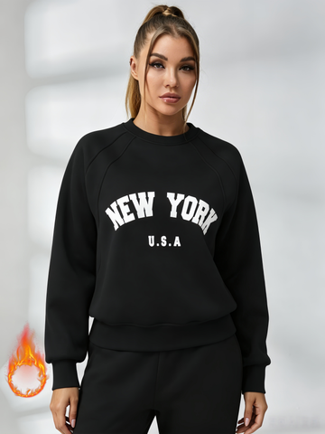 Feamle Letters Print Fleece Hoodie