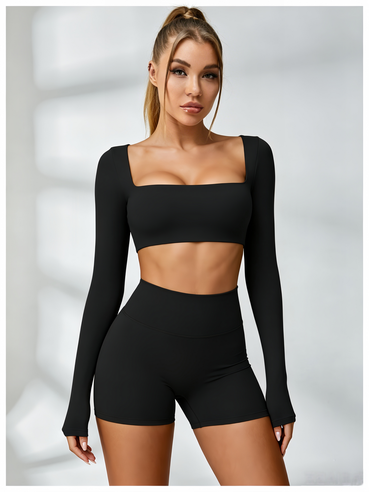 Square Collar Cropped Long Sleeves