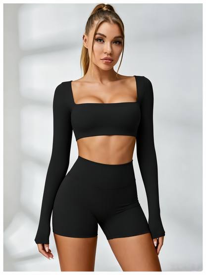Square Collar Cropped Long Sleeves