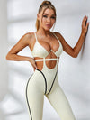 Gerippter Active-Jumpsuit mit Cut-Outs und Kontrastpaspelierung