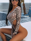 ZASUWA Female Sexy Sheer Mesh Leopard Print Fitted Long Sleeve Bodysuit