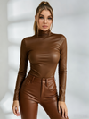 Sexy Glossy PU Faux Leather Long Sleeves