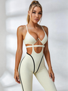 Gerippter Active-Jumpsuit mit Cut-Outs und Kontrastpaspelierung