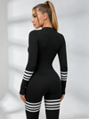 Sexy Contrast Color Stripes Zipper Jumpsuit