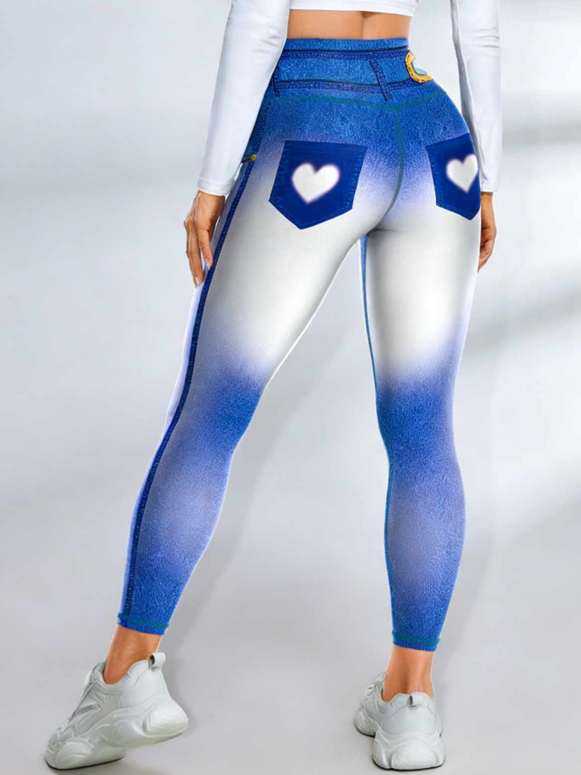 Ombre-Leggings mit Herzprint und aufgedruckter Gesäßtasche in Jeans-Optik