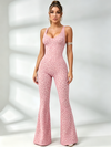 Sexy Leopard Print Hollow Out Cross Back Deep V Back Jumpsuit