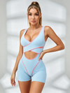 Sculpting Contrast Piping Cutout Short Romper