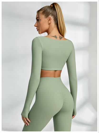Square Collar Cropped Long Sleeves