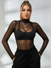 Sexy Sheer Mesh Not Including Inner Wear Long Sleeves