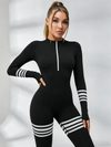 Sexy Contrast Color Stripes Zipper Jumpsuit