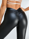 🖤ZASUWA Female Faux Leather Deep V Back Scrunch Bum Leggings