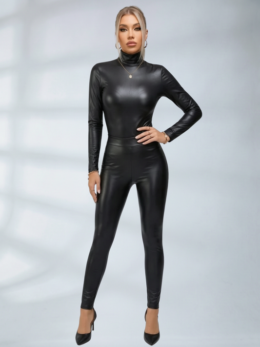 Sexy Glossy PU Faux Leather Suit Set