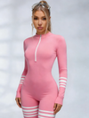 ZASUWA Female Sexy Contrast Color Stripes Zipper Jumpsuit