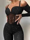ZASUWA Female  Sexy Lace Cutout Shimmery Strap Jumpsuits