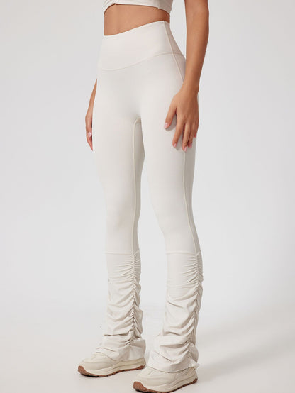 Solid Color Flare Folds High-rise Leggings