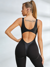 🖤ZASUWA Female Faux Leather Hollow Out Backless Push Up Sleevesless Jumpsuit