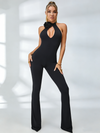 🖤ZASUWA Female Unique Flower Cutout Backless Flare Jumpsuits