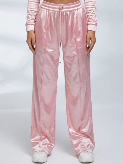 Shiny Satin Wide Leg Drawstring Pants