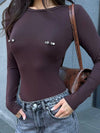 ZASUWA Female Sexy Solid Color With Metal Long Sleeve Slim Bodysuit