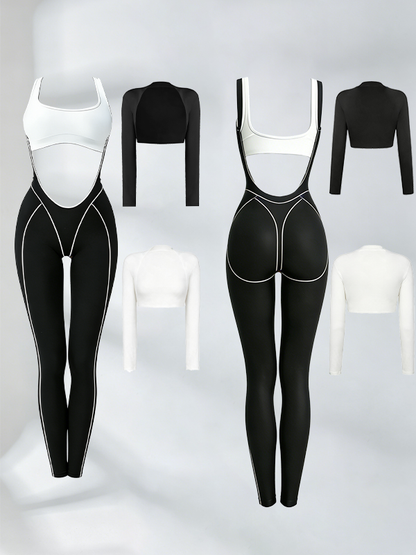 2‑Piece Contrast Piping Cutout Jumpsuit
