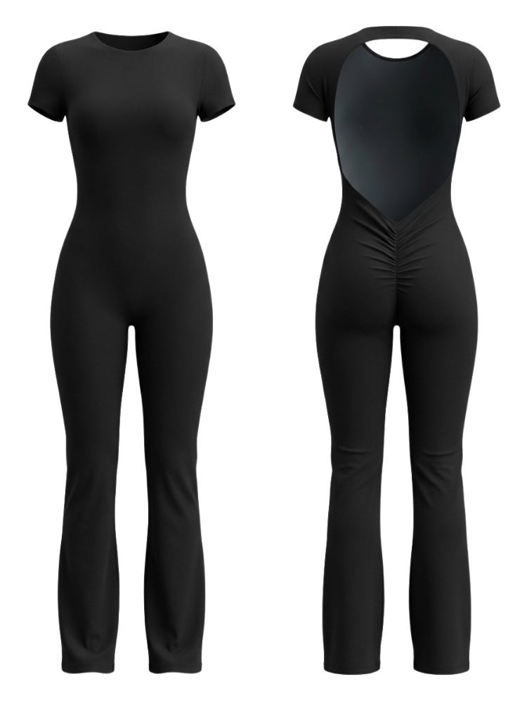 Backless Scrunch Bum Flare Jumpsuit