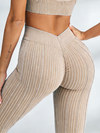 ZASUWA Female V-shaped Waist Ribbed High-waisted Hip-lift Scrunch Bum Leggings