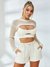 🖤ZASUWA Female Fishnet Casual Pocket 3-Pieces Short Tracksuit