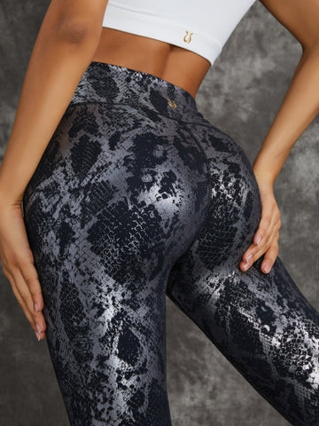 High Waist Bronzed Snakeskin Leggings