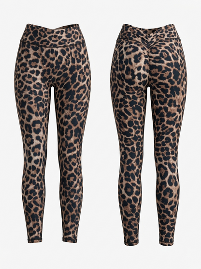 Leopard Deep V Back Scrunch Bum Leggings