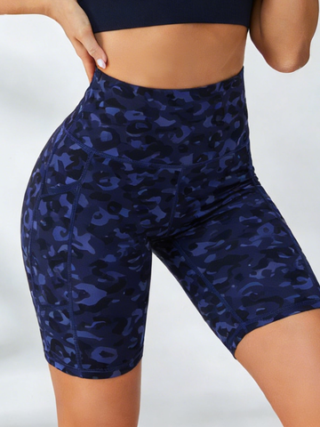 ZASUWA Female Printed High Waist Pocket Spandex Gym Booty Shorts