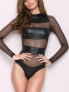 Mesh PU Faux Leather Bodysuits