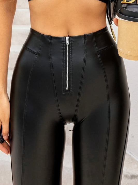 🖤ZASUWA Damen Fly-Eye Kunstleder Push-Up Reißverschluss Trainingsanzug