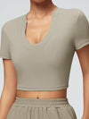 ZASUWA Female Solid Color V-neck Quick Dry Elastic Tight Short Sleeves