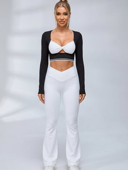 Ribbed Layered Long Sleeve Flared Leggings Set