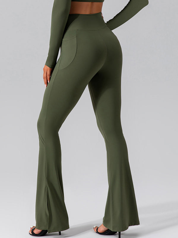 V-förmige Taille Tasche Einfarbig Split High-waisted Schlaghose