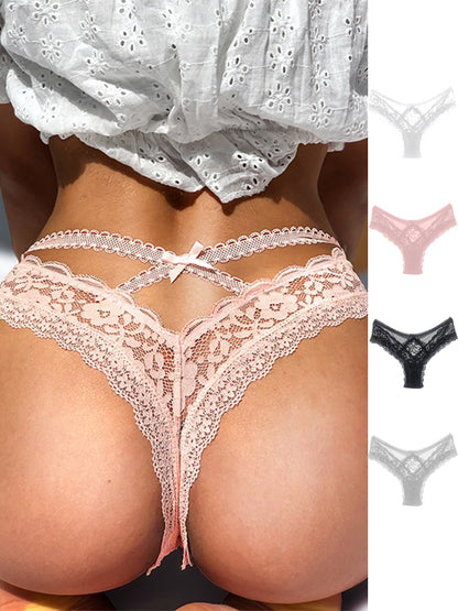 Slip mit Schleife, Spitze und Mesh und gekreuztem Rücken