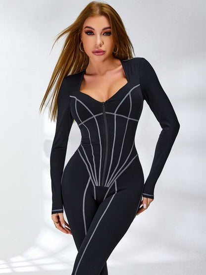 Tummy Control Zipper Hip-lift Jumpsuit