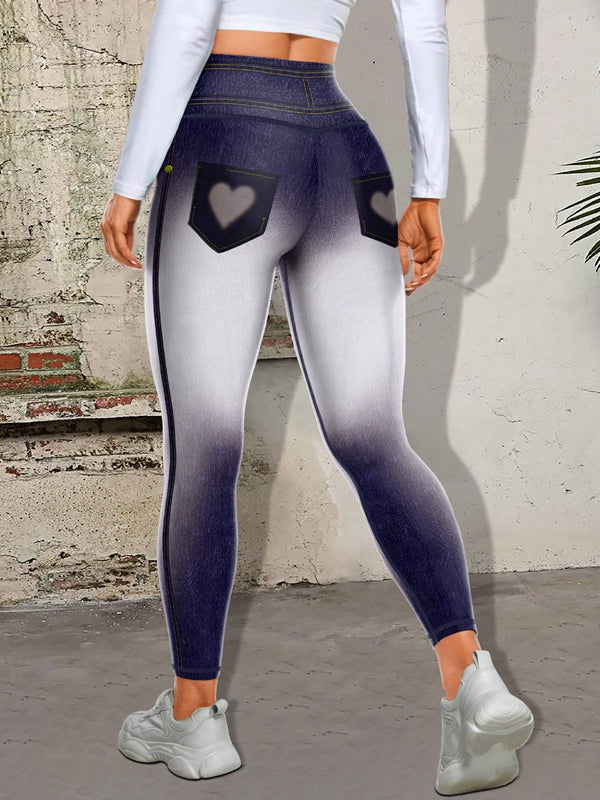 Ombre-Leggings mit Herzprint und aufgedruckter Gesäßtasche in Jeans-Optik