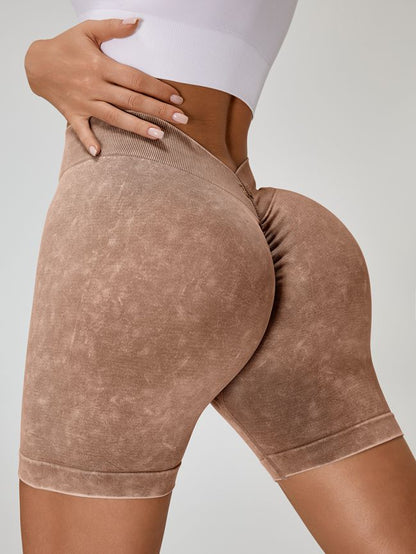 Deep V Back Faux Denim Scrunch Bum Spandex Gym Booty Shorts