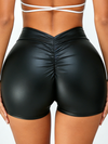 Faux Leather Deep V Back Scrunch Bum Shorts