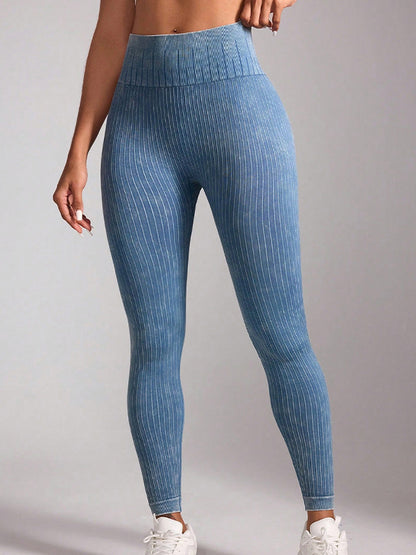 Denim Scrunch Bum Hip-lift High-waisted Stripe Leggings
