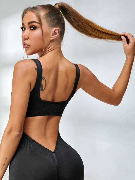 ZASUWA Female Deep V Back Flare Jumpsuit