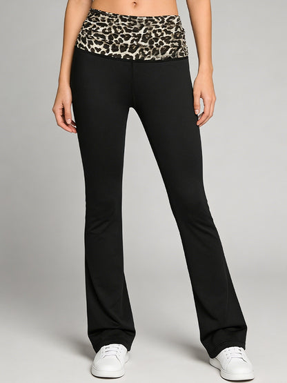 Leopard Print Contrast Color Flare Leggings