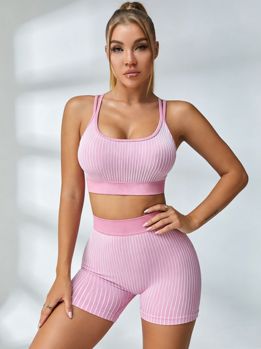 ZASUWA Female Deep V Back Scrunch Bum Ribbed Short Tracksuit
