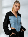 ZASUWA Female Contrast Color Denim Zipper Hoodie