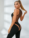 ❤ZASUWA Female Sexy Sheer Mesh Back Deep V Back Scrunch Bum Zipper Jumpsuit