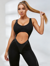 🖤ZASUWA Female Faux Leather Hollow Out Backless Push Up Sleevesless Jumpsuit
